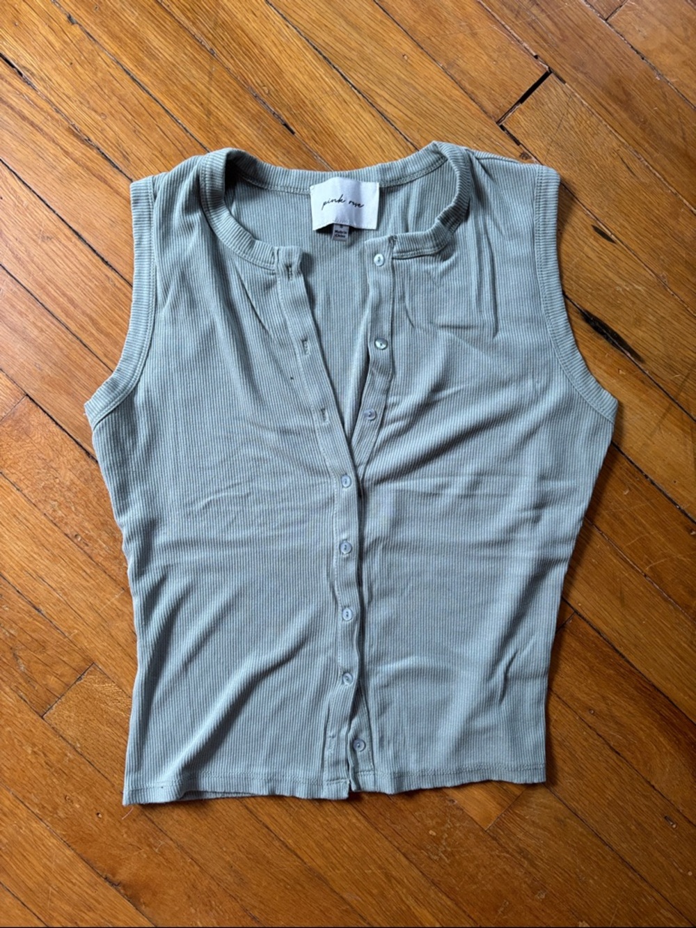 Pink Rose Ribbed Button-Front Tank Top - Sage